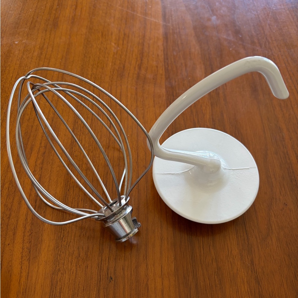 KitchenAid White and Silver Wire Whisk and Dough Hook Attachments